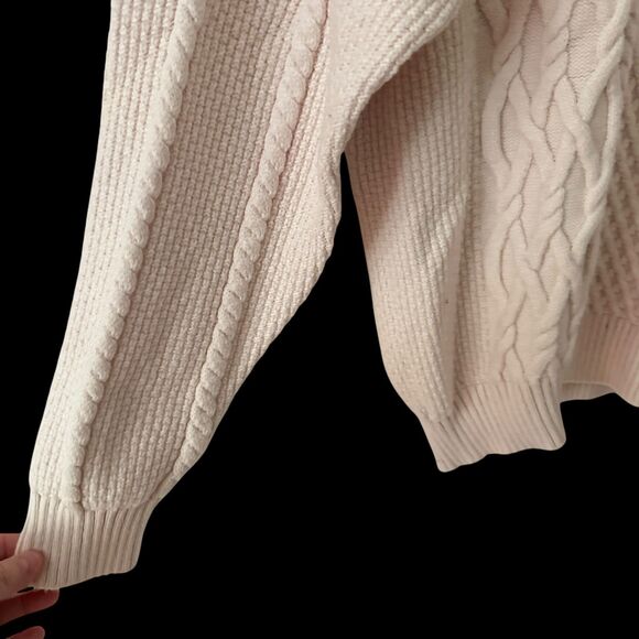 Sunday Best Pale Pink Oversized Cotton Blend Crewneck Cable Knit Sweater Size S - Picture 3 of 8